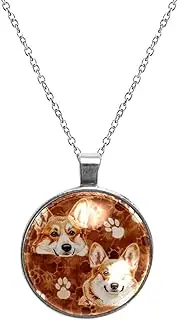 [Diusye] Necklaces for Women, Corgi Dogs Face and Footprints Print Stainless Steel Pendant Necklace Jewelry Birthday Anniversary Wife Girls Friends Gift