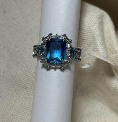 NWT BOMB PARTY RING Good Risk To Take Blue Quartz Rhodium RBP6851 SIZE 7 $142