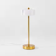 Touch Table Lamp LED Cylinder Crystal Cut Brass 40cm