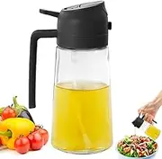 Glass Oil Dispenser Bottle for Kitchen 2 in 1 Oil Dispenser and Oil Sprayer with Automatic Cap 470ML Oil Sprayer Bottle Refillable and Removable Compatible with Olive Vinegar Soy Sauce (Black)