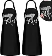 2 Pieces Hair Stylist Apron Hairstylist Salon Apron with Rhinestone Tools and 3 Pockets Waterproof Hairdresser Barber Aprons