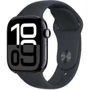 Apple Watch Series 10 46mm Jet Black Aluminium Case GPS Sport Band [Black] [~Renewed]