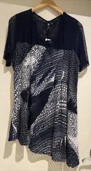 TS TAKING SHAPE Sheer Neck Provence Tunic Navy & White Sz M (18-20) *NWTS*