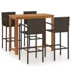 5 Pcs Garden Bar Set Wooden Table And Poly Rattan Chairs With Footrest Brown