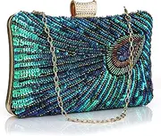 [BWKUNOLF] Beaded Sequin Peacock Evening Clutch Bags Party Wedding Purse
