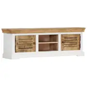 Tv Cabinet Solid Mango Wood Brown and white