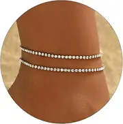 [Dabovos] Anklet Bracelets for Women 18K Gold Plated Tennis Anklets Dainty Sapphire Paperclip Pearl Sequin Droplet Adjustable Large Anklet Bracelets Simple Beach Summer Waterproof Foot Jewelry