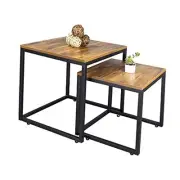 2 Set Wood Nesting Coffee Tables,Side Table for Living Room,Steel Frame