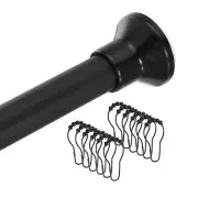 Spring Tension Curtain Rod 27.5 - 47 Inch with 12pcs Shower Curtain Ring, Black