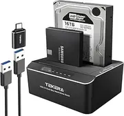 Hard Drive Dock, TEKERA USB C or USB 3.0 to SATA Dual Bay External Hard Drive Docking Station for 2.5 & 3.5 inch SATA HDD SSD with Offline Clone/Duplicator Function, Support UASP & 2x16TB