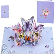 TuoYi 3D Butterfly Pop up Card, Butterfly and Flower 3D Greeting Card with Envelope for Any Occasion, Birthday, Mother's Day, Anniversary, Valentines Day, Handmade Gifts, Foldable Celebration Cards for Friends (Purple)