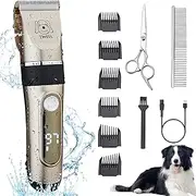Dog Clippers, 2-speed Professional Rechargeable Cordless Cat Shaver and Low Noise Water Proof Electric Dog Trimmer Pet Grooming Kit Animal Hair Clippers Tool with Scissors Combs