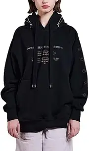 DOUBLE STANDARD CLOTHING(ダブルスタンダードクロージング) 0208-050-251 Women's Cotton Sheeting 3D Logo Hoodie, Black, Black, Free Size