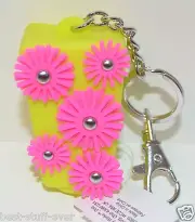 BATH BODY WORKS PINK GREEN FLOWERS POCKETBAC HAND SANITIZER HOLDER KEYCHAIN NEW