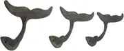 Wowser Green Whale Tail Cast Iron Wall Hook, 4 3/4 Inch (Set of 3), Nautical Home Decor