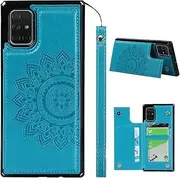 [Cavor] for Samsung Galaxy A71 4G Case Flower PU Leather Wallet Flip Magnetic Clasp Protective Back Cover Kickstand with Lanyard Card Slots Holder Shockproof Case-Horizontal Mandala Blue