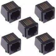 5 x 8 Pin RJ45 Black Right Angle Socket PCB Mount