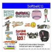 Embroidery Design Set - Softball(1) - 14 Designs - 9 Formats - USB Stick