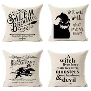 Set of 4 Halloween Decorative Pillow Covers 18"x18", Halloween Decorations Witch Ghost Fall Pillows for Sofa