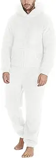 [Generic] Winter Warm Fleece Pajamas for Men Plush Zipper Onesie Fluffy Hooded Sleepwear One Piece Sleep Lounge Pajama Jumpsuits