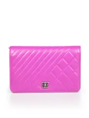 Purple Lambskin Coco Boy Quilted Chain Wallet