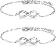 [Generic] Pack of 2 silver infinity bracelets, adjustable friendship bracelets for women, girls, Christmas, Valentine's Day