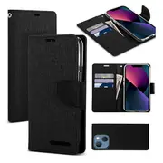 Goospery Canvas Apple iPhone 13 Wallet Leather Case Denim Stand Flip Fabric Pouch Credit Card Slots Cover - Black