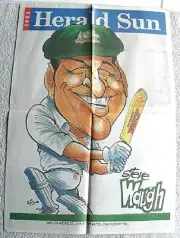 Steve Waugh 4 Books lot & WEG Cartoon Poster Australian Test Captain Cricket