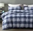 Comforter King Size, 600 Thread Count Cotton Navy Blue & Grey Buffalo Pattern...