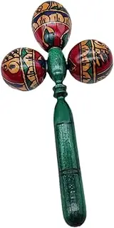 STARTIST Maraca African Musical Instrument Triple Head with Clear Sound Wood Rumba Shaker Percussion Instrument for Game Performance, Green
