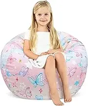decalsweet Bean Bag Children's Toy Stuffed Toy Storage, Large Size Cuddly Toy Storage for Girls Boys Storage Organiser Storage Children's Room Colourful Butterfly (Bag Only