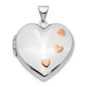 14k 14kt White Gold w/ Rose Rhodium 22mm Heart Locket Pendant 28 mm X 21.75 mm