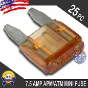 25 Pack 7.5A Mini Blade Style Fuses APM/ATM 32V Short Circuit Protection Fuse US