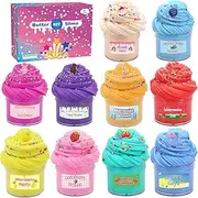 KOKODODO Slime Kit Butter Slime Cloud Cream Slime with Fruit Accessories Fluffy Glitter Colorful Super Soft and Non-Sticky, Stress Relief Toy Birthday Gifts for Girl Boys(10 Pack)