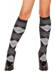 Womens Argyle Leg Warmers Gray Socks OS