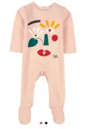 Sonia Rykiel Pink Abstract Face Footed Baby Body, 6M, Lofy Body, Paris, NWT.
