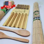 DIY Real Bamboo Sushi Making Kit 2Rolling Mats 5Pairs Chopsticks Set + 2Spoons