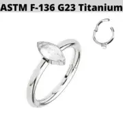 16g G23 Titanium Marquise Center CZ Hinged Segment Clicker Ear Tragus Helix Ring