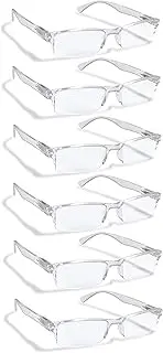 6 Pack Reading Glasses by Boost Eyewear, Clear Half Rim Frames, for Men and Women, with Comfort Spring Loaded Hinges, Clear, 6 Pairs (+1.00)