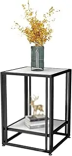 Exquisite Hotel Sofa Table, Square Marble Coffee Table Home Living Room Bedroom Bedside Table Double Layer Magazine Storage Table(Size:45 * 45 * 56CM,Color:A)