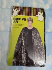 ADULT HALLOWEEN COSTUME "SPIDER WEB CAPE " ONE SIZE SILVER BLACK, UNOPENED