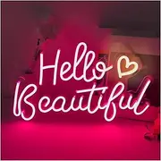 Hanging Art Neon Signs LED Made Neon Sign Light Hello Beautiful USB Bedroom House Art Wedding Party Festival Child Room Wall Decor - (Color : A)