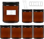 AuroTrends 8 oz Amber Glass Jars with Lids (6-Pack) - Candle Jars for Making Candles, Amber Cosmetic Cream Jar - Leakproof Plastic Lids & Labels Included (8fl.oz-6Pack)