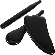 Ipetboom 3pcs Massage Tool Set Natural Obsidian Facial Roller Board for Skincare Relaxation and Double Chin Reduction Versatile Face Neck Massager