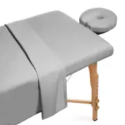 3pc Flannel Massage Table Sheet Set - Facial Bed Covers - Light Gray