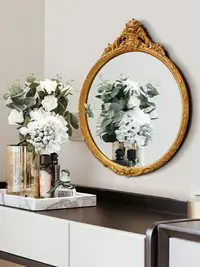 在飛比找樂天市場購物網優惠-收獲小屋歐式復古雕花壁飾化妝鏡浴室壁掛鏡子民宿ins簡約裝飾