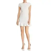 Aqua Womens Ruffled Cap Sleeve Flounce Dress, White, Size Medium