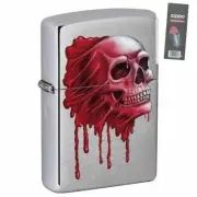 Zippo 49603 Bloody Skull Design Brushed Chrome Pocket Lighter + FLINT PACK