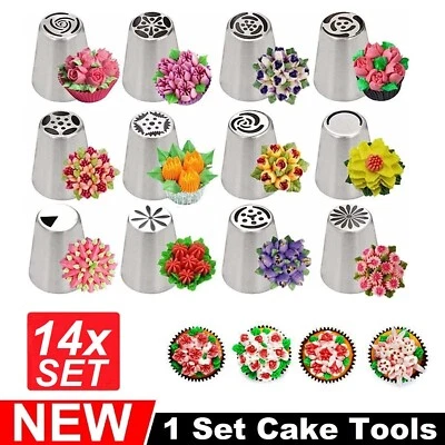14Pcs Piping Nozzles Set Cake Decorating Flower Russian Icing Tips Pastry Tools