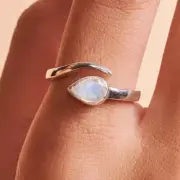 Solid 925 Sterling Silver Rainbow Moonstone Ring Handmade Elegant Gift For Her